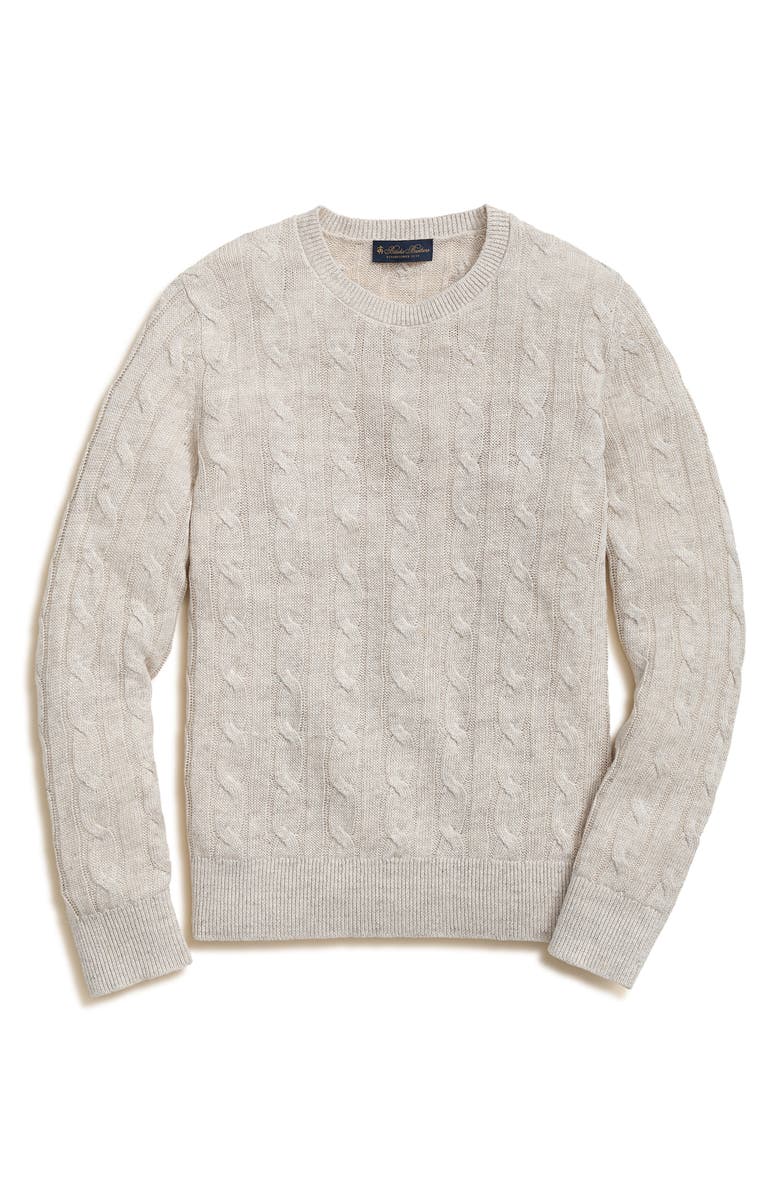 Brooks Brothers Cable Stitch Linen Crewneck Sweater, Main, color, 