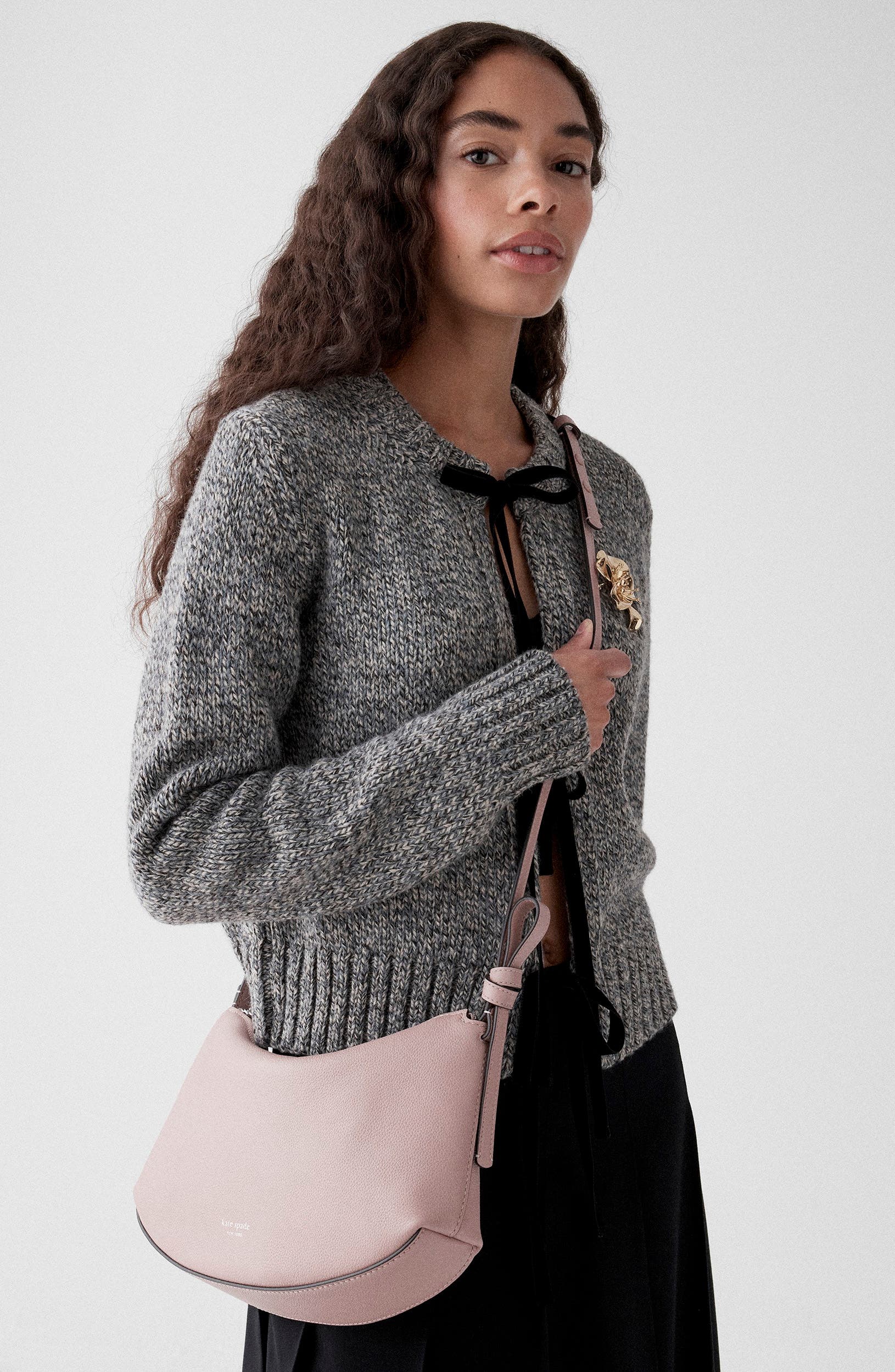 Loop Pebbled Leather Shoulder Bag, Alternate, color, SMOKEY PETAL