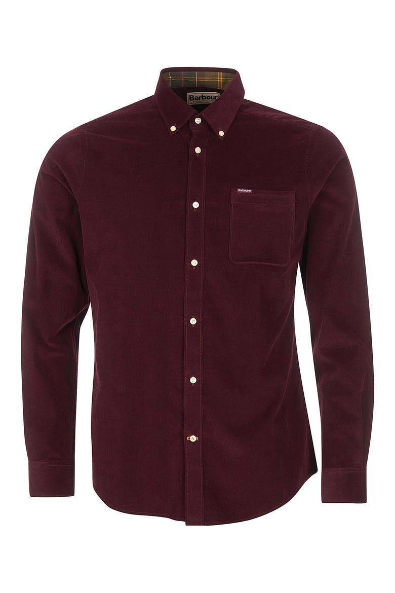 Ramsey Tailored Fit Corduroy Button-Down Shirt, Alternate, color, WINTER RED