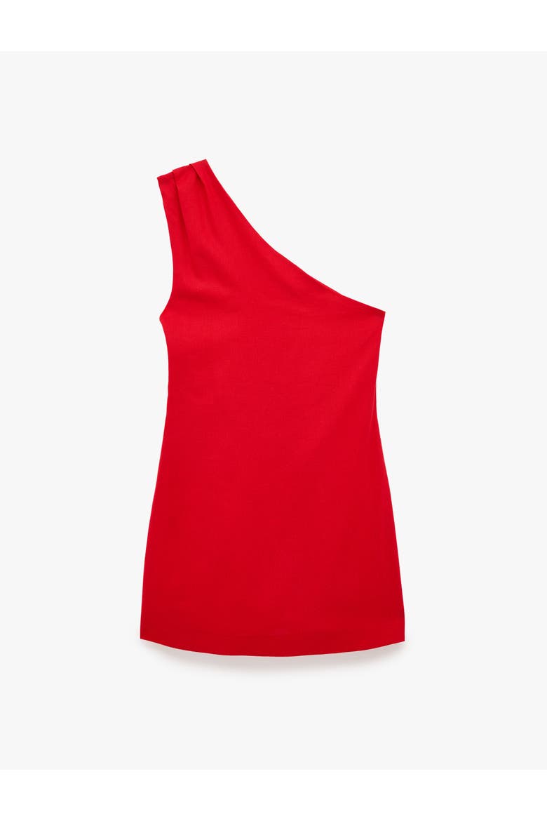 Linen Blend Asymmetric One Shoulder Mini Dress, Alternate, color, RED