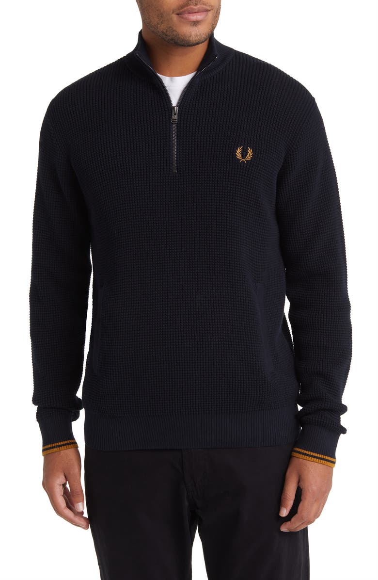 Fred Perry Thermal Knit Half-Zip Sweater, Main, color, 