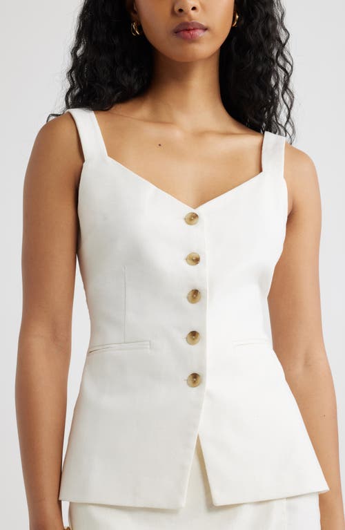 Open Edit Button Front Linen Blend Tank In White