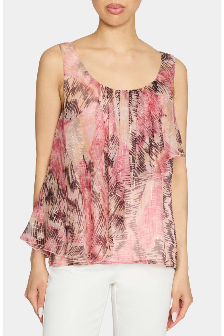 BONNIE Sleeveless Ruffled Top in Printed Silk Chiffon, Main, color, SWEET PEA MULTI