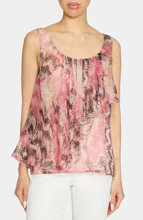 BONNIE Sleeveless Ruffled Top in Printed Silk Chiffon