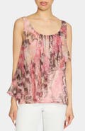 Santorelli BONNIE Sleeveless Ruffled Top in Printed Silk Chiffon