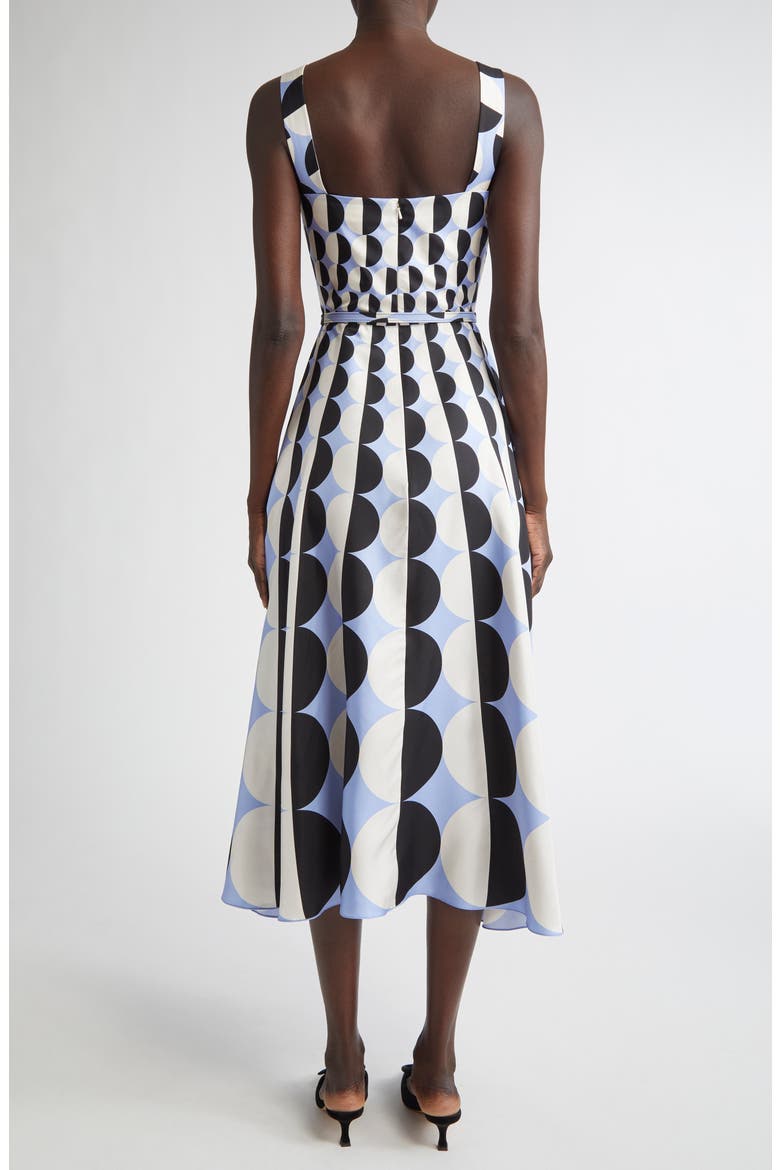 Geo Print Silk Twill Belted Midi Dress, Alternate, color, BLACK/ BLUE