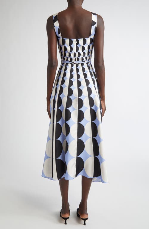 Oscar De La Renta Geo Print Silk Twill Belted Midi Dress