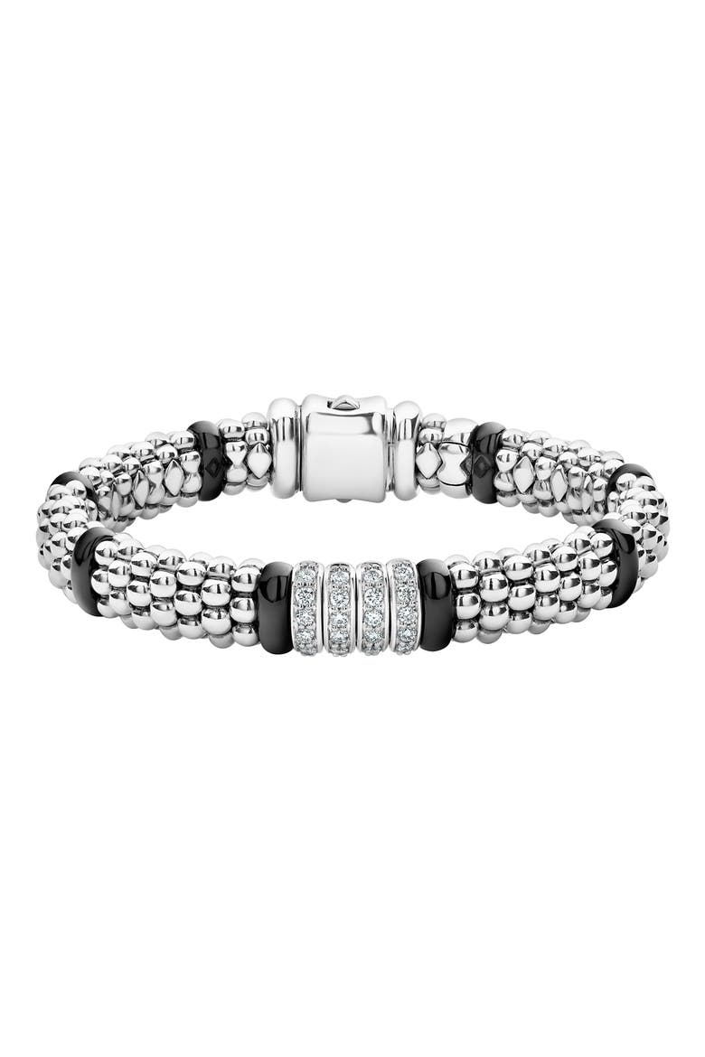 Black Caviar Diamond 4-Link Bracelet, Main, color, SILVER/ BLACK CERAMIC/ DIAMOND