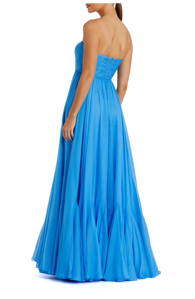 Mac Duggal Strapless Chiffon Gown With Braided Belt, Alternate, color, Turquoise