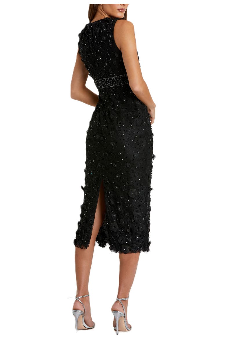 Mac Duggal Floral Applique High Neck Sleeveless Midi Dress, Alternate, color, Black
