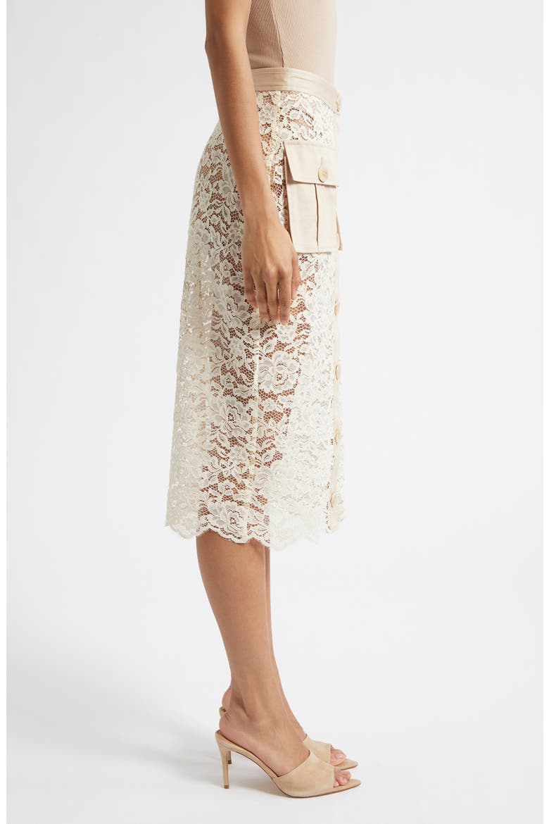 Shae Mixed Media Cotton Blend Lace Skirt, Alternate, color, BISCUIT/ ECRU