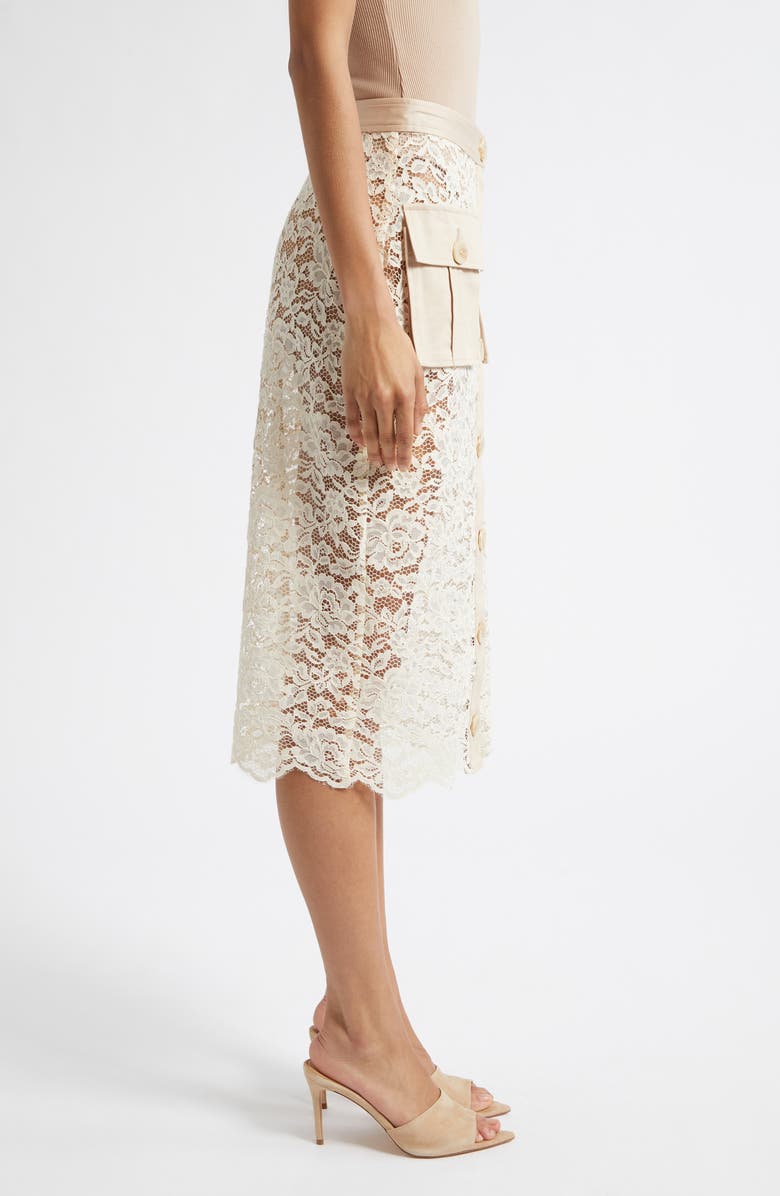 L'AGENCE Shae Mixed Media Cotton Blend Lace Skirt, Alternate, color, Biscuit/ Ecru