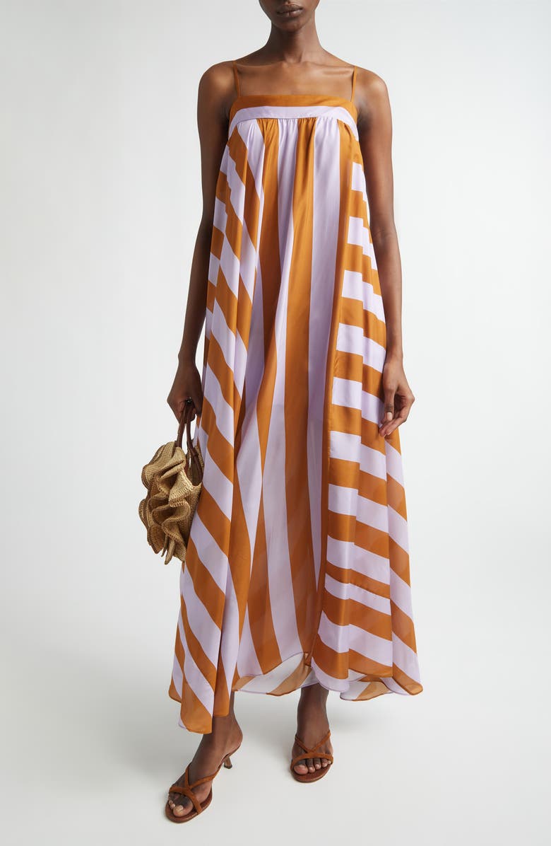 Zimmermann Indra Stripe Silk Maxi Dress, Main, color, Lilac Tan