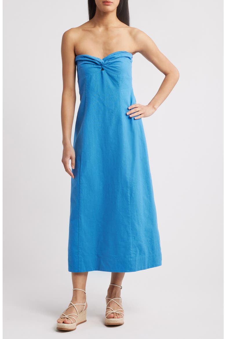 Elia Linen Blend Strapless Dress, Main, color, LAPIS BLUE