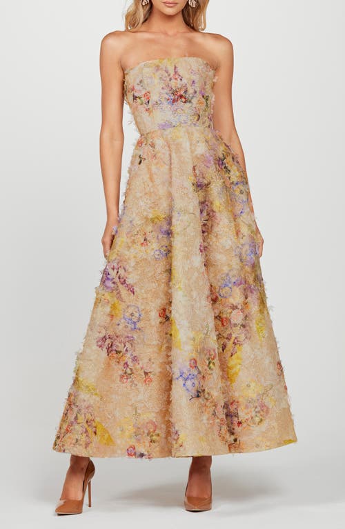 Helsi Celine Appliqué Strapless Cocktail Dress In Gold Watercolor
