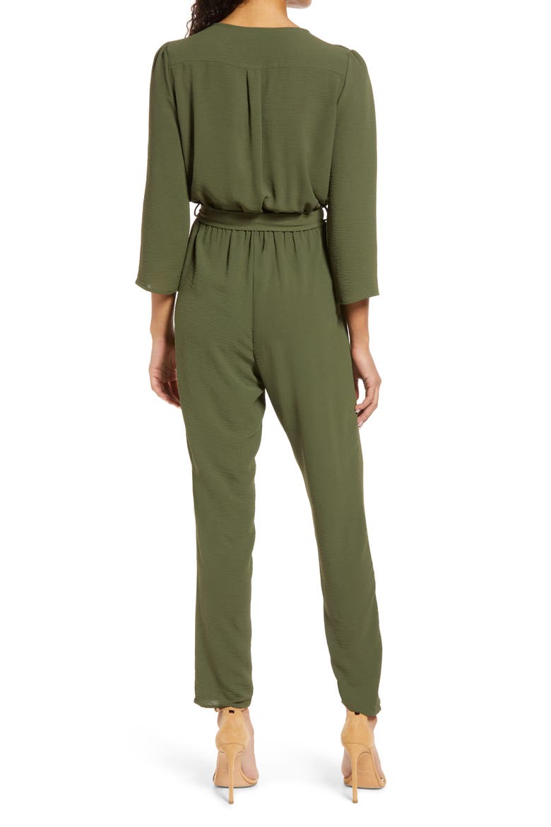 Long Sleeve Belted Jumpsuit, Alternate, color, OLIVE