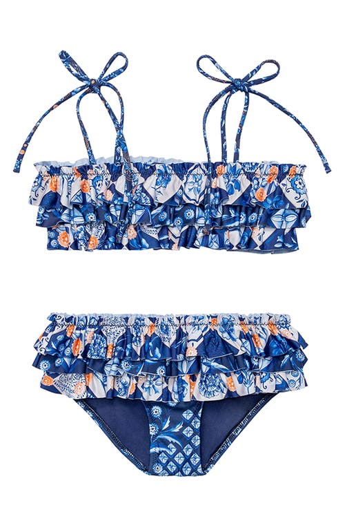 AGUA BENDITA AGUA BENDITA KIDS' AZURE MONIZ RUFFLE TWO-PIECE SWIMSUIT 