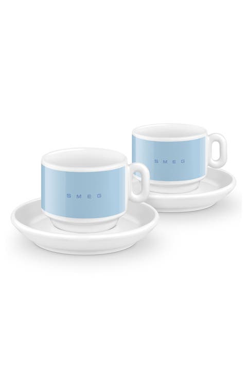 '50s Style Set of 2 Espresso Cups & Saucers