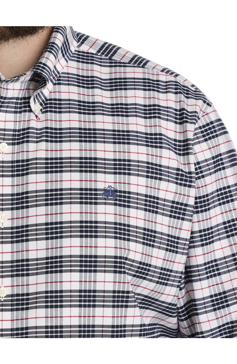Brooks Brothers Big & Tall Non-Iron Tartan Plaid Sport Shirt, Alternate, color, White Navy Tartan