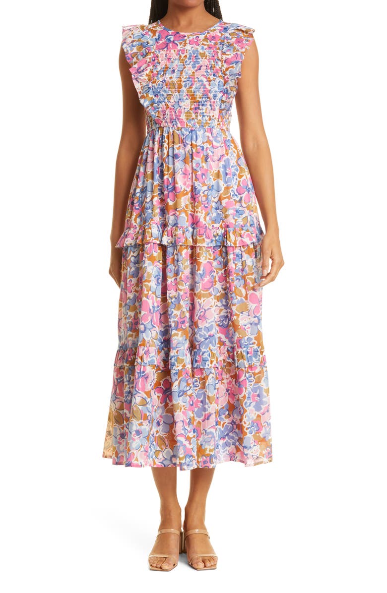 Banjanan Iris Floral Tiered Organic Cotton Dress, Main, color, 