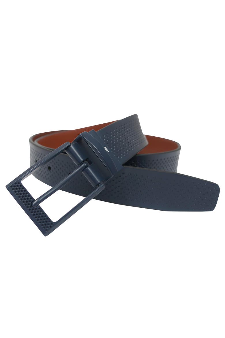 Golf Reversible Embossed Perf to Smooth Texture Leather Belt, Main, color, Navy/Cognac