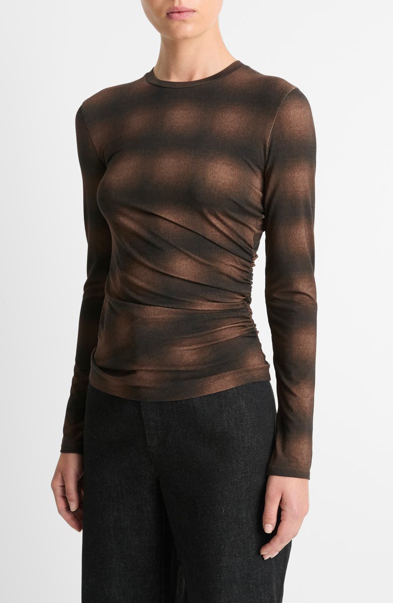 Vince Side Drape Crewneck Top, Alternate, color, Deep Walnut Combo