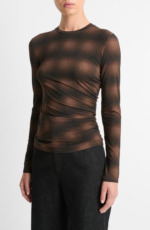 Shop Vince Side Drape Crewneck Top In Deep Walnut Combo