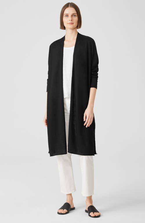 Eileen Fisher Organic Linen & Organic Cotton Long Cardigan In Black