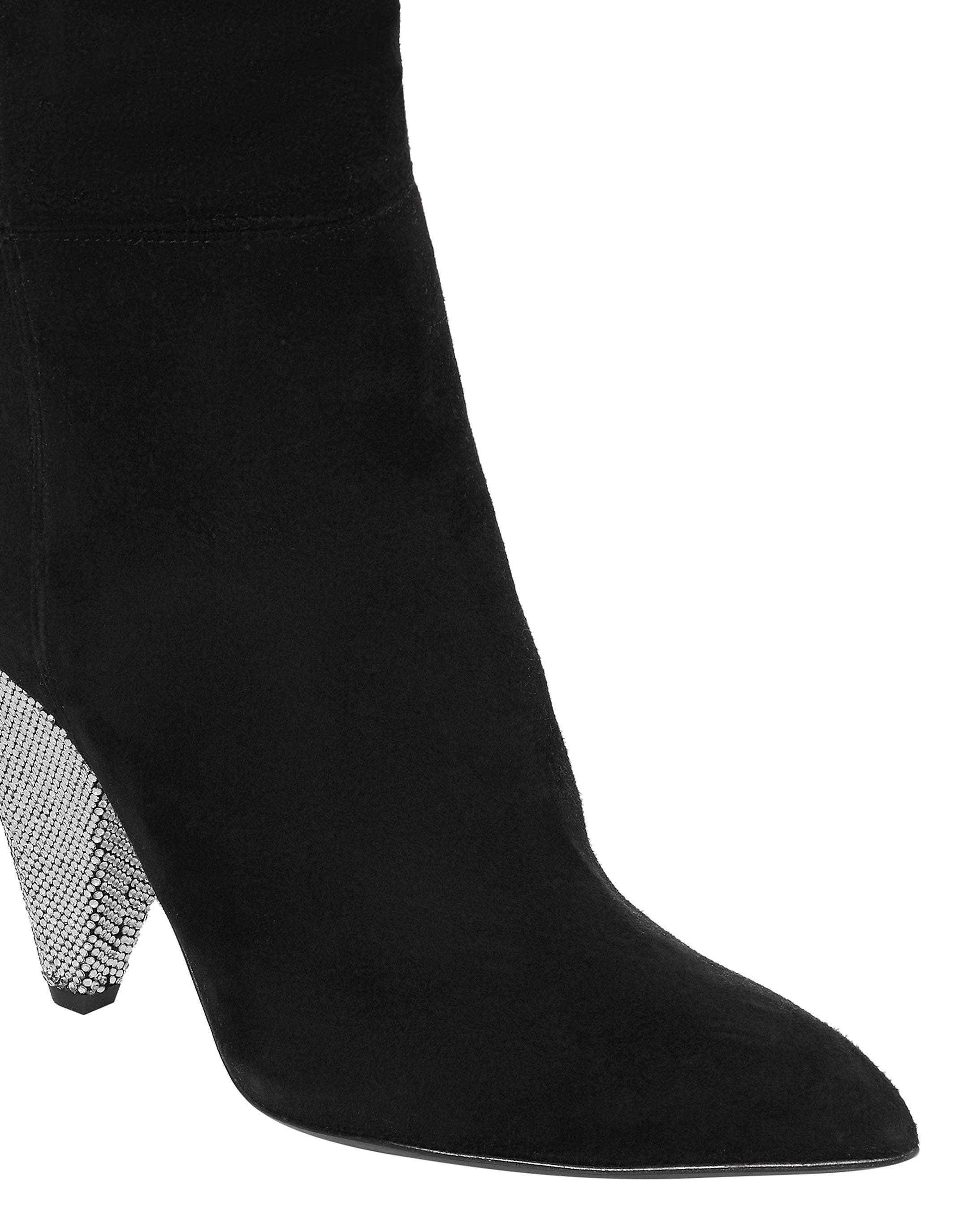 Rhinestone High Heel Suede Boots Women, Alternate, color, black