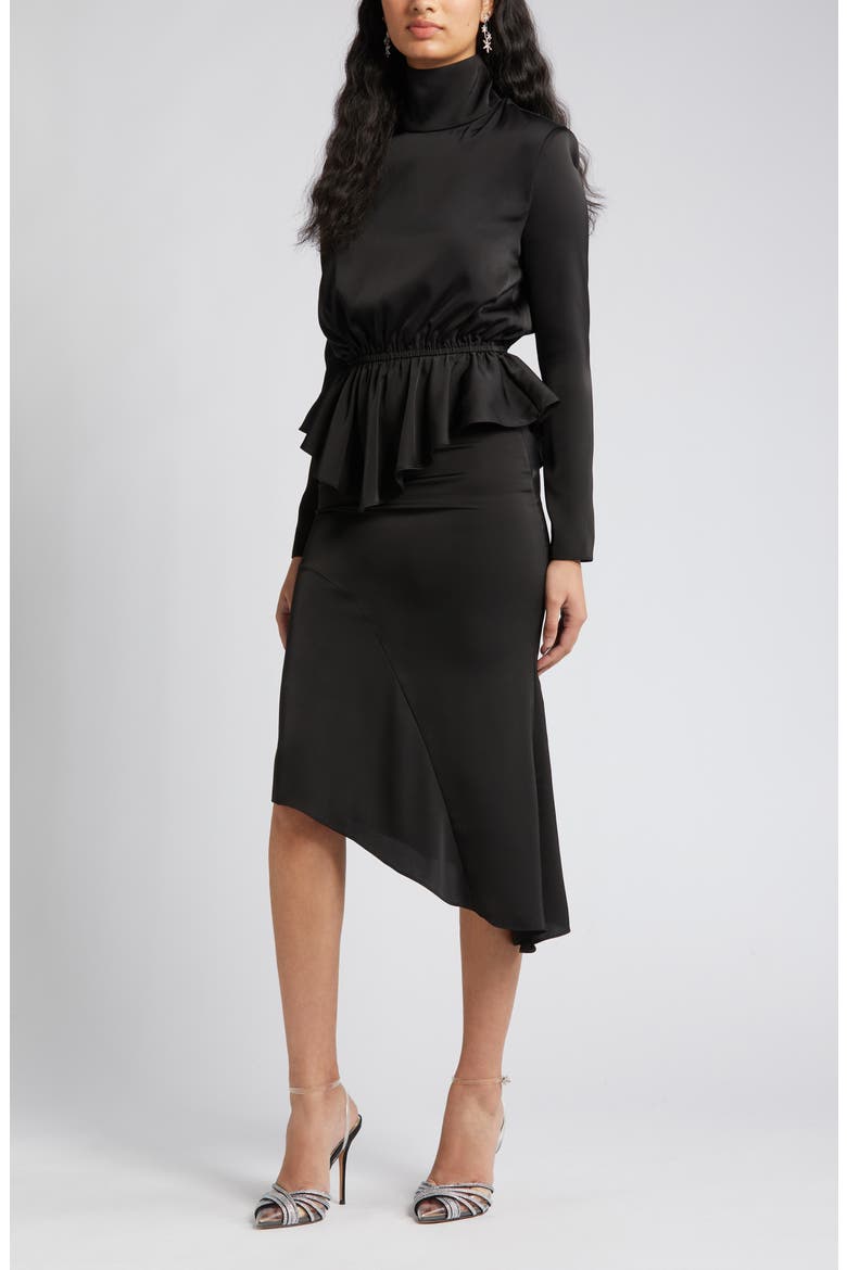 Roxy Long Sleeve Top & Asymmetric Hem Skirt, Alternate, color, BLACK