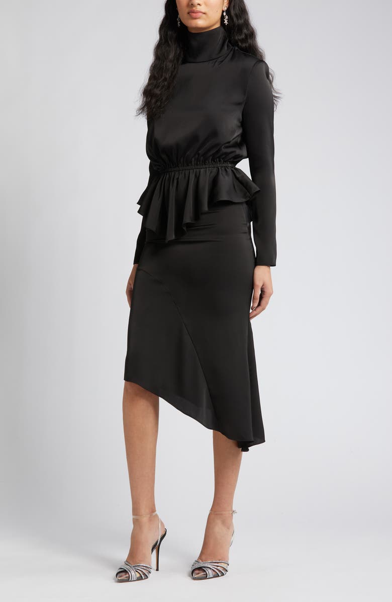 NIKKI LUND Roxy Long Sleeve Top & Asymmetric Hem Skirt, Alternate, color, Black