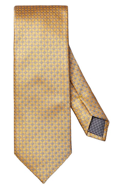 Yellow Geometric Pattern Silk Jacquard Tie