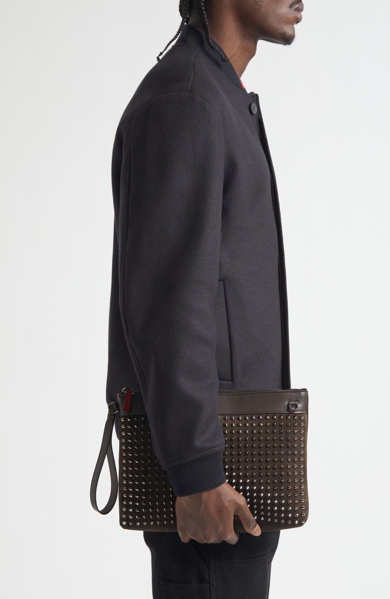 Christian Louboutin Funky Spike Suede Wristlet, Alternate, color, Cafe/ Gun Metal