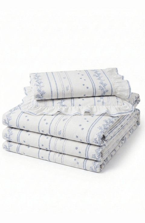 Embroidered French Lace Ruffle Bedding Set