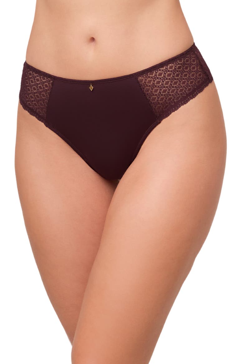 Lace & Microfiber Thong, Main, color, FUDGE