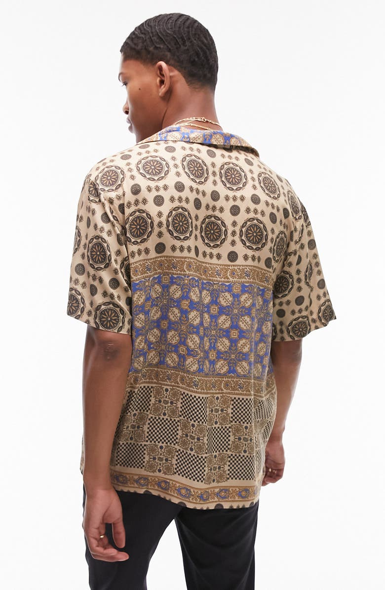 Topman Bandana Border Short Sleeve Button-Up Shirt, Alternate, color, 