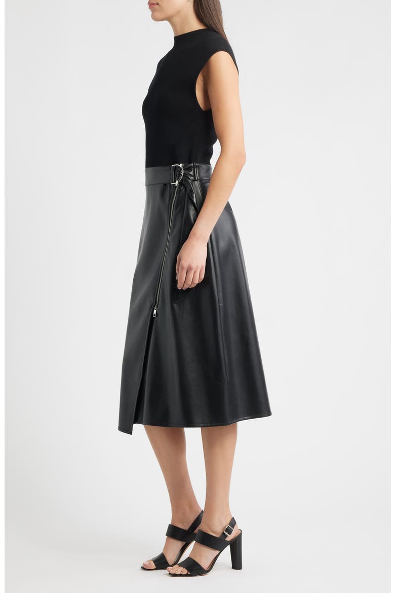 Flederi Mixed Media Midi Dress, Alternate, color, BLACK