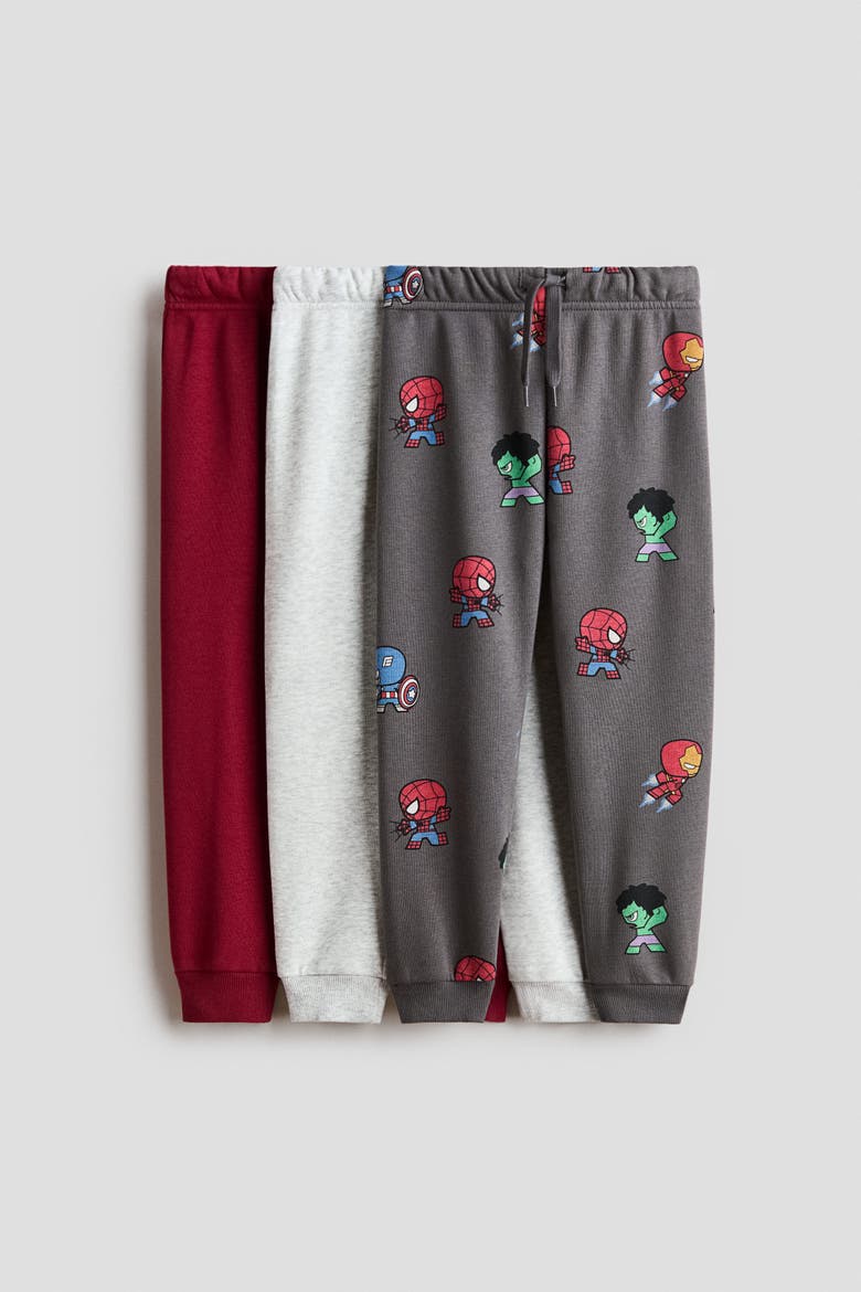 3-pack Brushed-inside Joggers With Motif, Main, color, Dark taupe/Marvel Comics