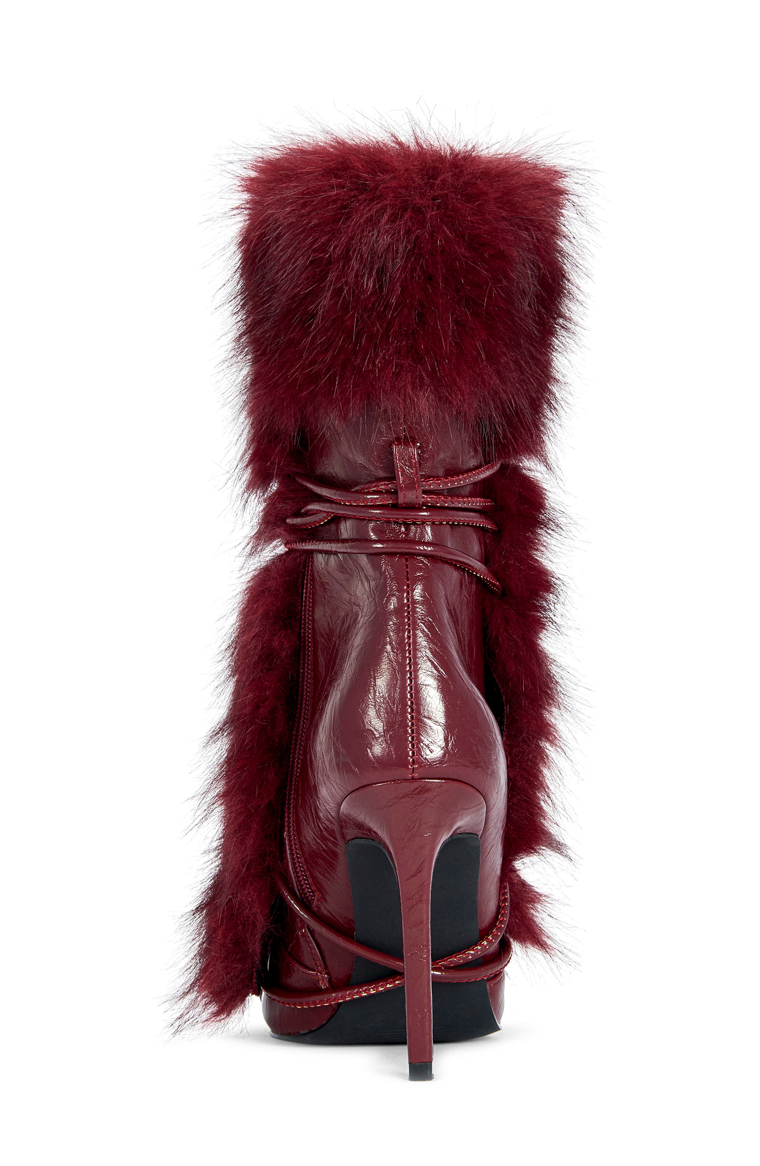 Mahtama Faux Fur Bootie, Alternate, color, BURGUNDY