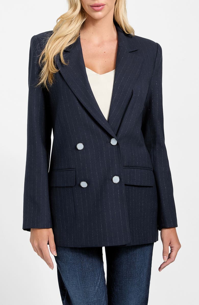 GUESS Zanita Double Breasted Blazer, Main, color, Dark Blue