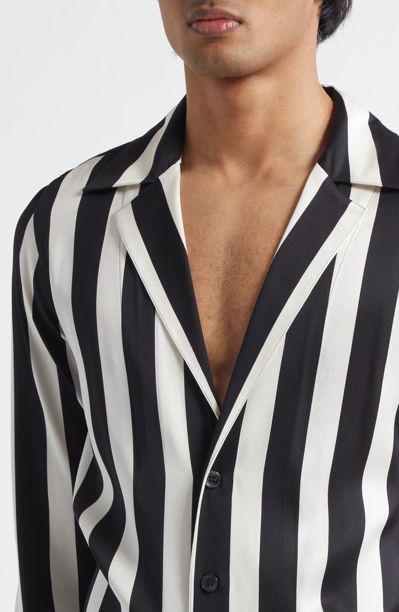 Dolce&Gabbana Stripe Stretch Silk Charmeuse Button-Up Shirt, Alternate, color, Haxrn Riga Grande Nero/ Bco