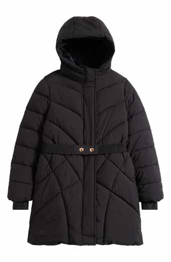 Sam Edelman Kids' Swirl Hooded Quilted Belted Stadium Puffer Jacket
