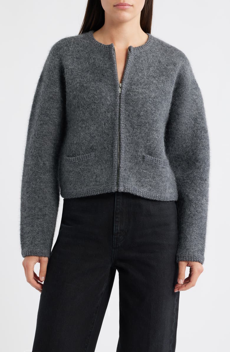 Lofty Crochet Detail Wool & Cashmere Zip Cardigan