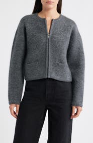 FRAME Lofty Crochet Detail Wool & Cashmere Zip Cardigan