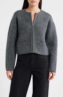 FRAME Lofty Crochet Detail Wool & Cashmere Zip Cardigan