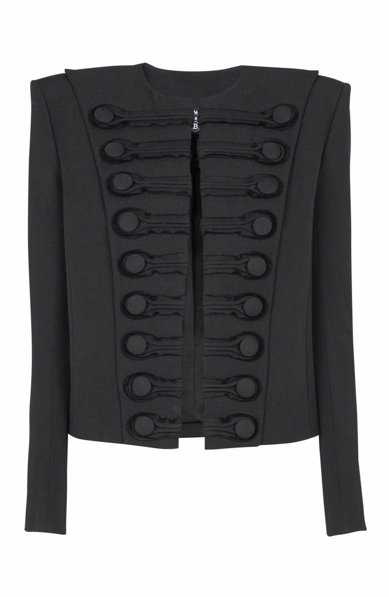 Balmain Grain De Poudre Edge-To-Edge Spencer Jacket, Alternate, color, Black