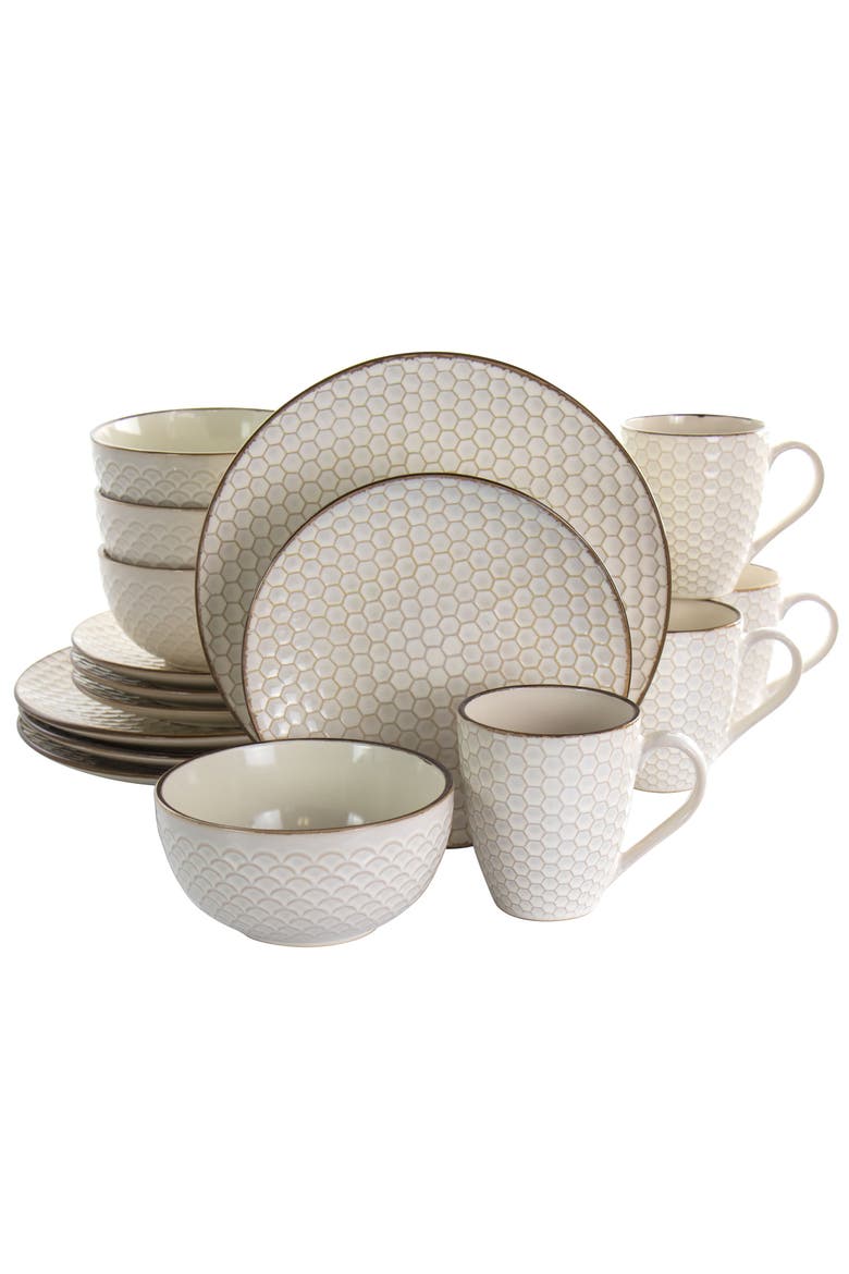 Honey Ivory 16 Piece Stoneware Dinnerware Set, Main, color, White