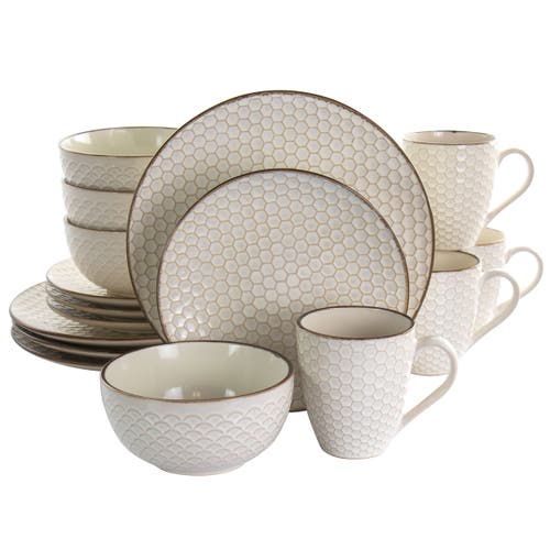 Elama Honey Ivory 16 Piece Stoneware Dinnerware Set In White