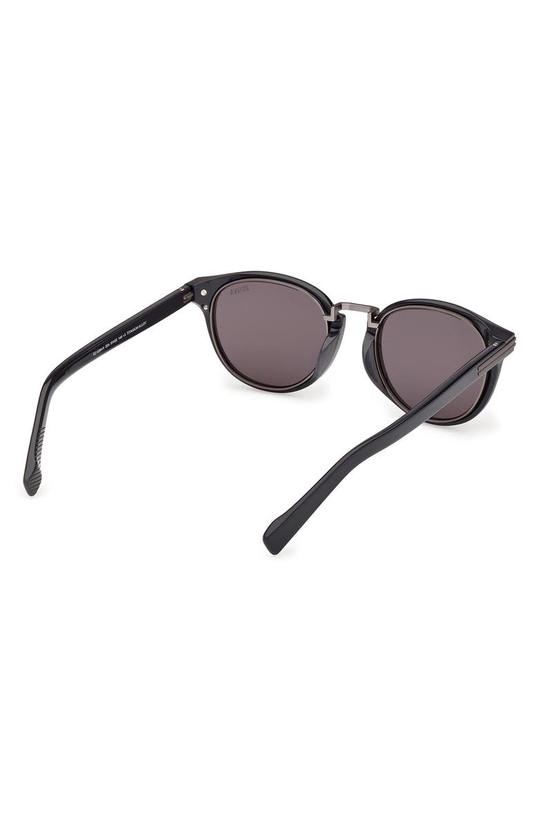 ZEGNA 51mm Round Sunglasses, Alternate, color, Asphalt Grey/ Ruthenium Trim