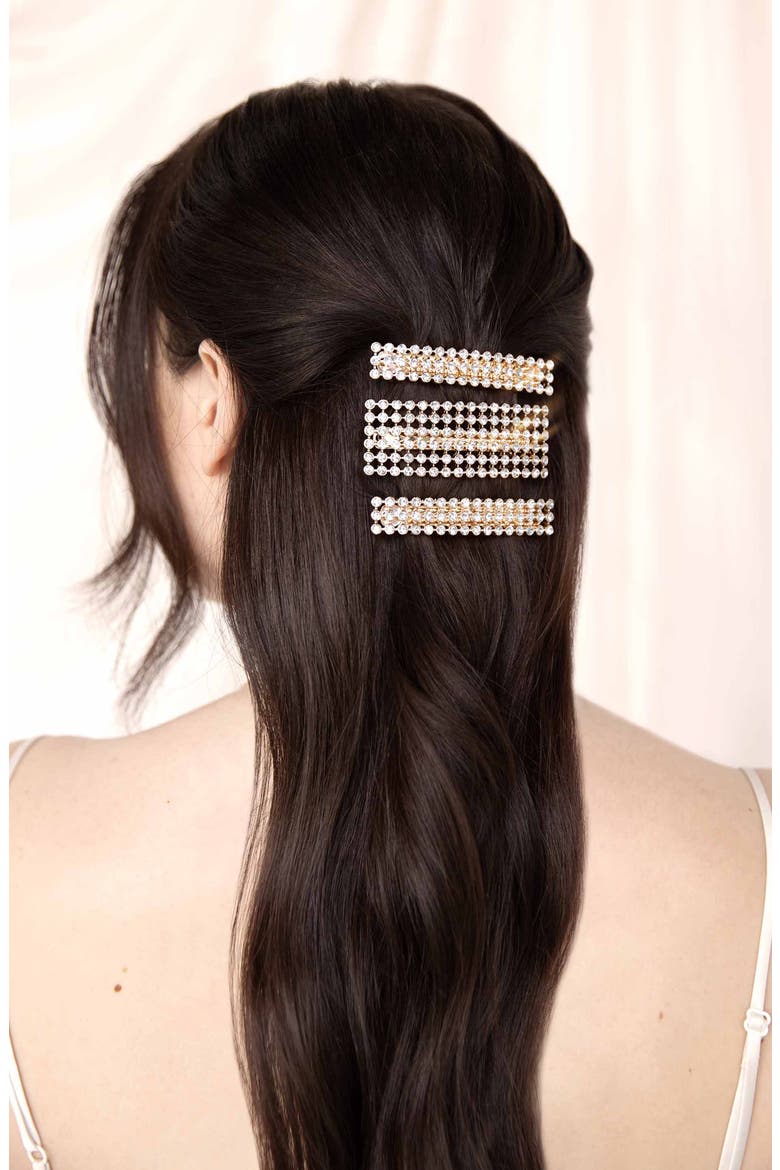 Assorted 3-Pack Crystal Barrettes, Alternate, color, GOLD